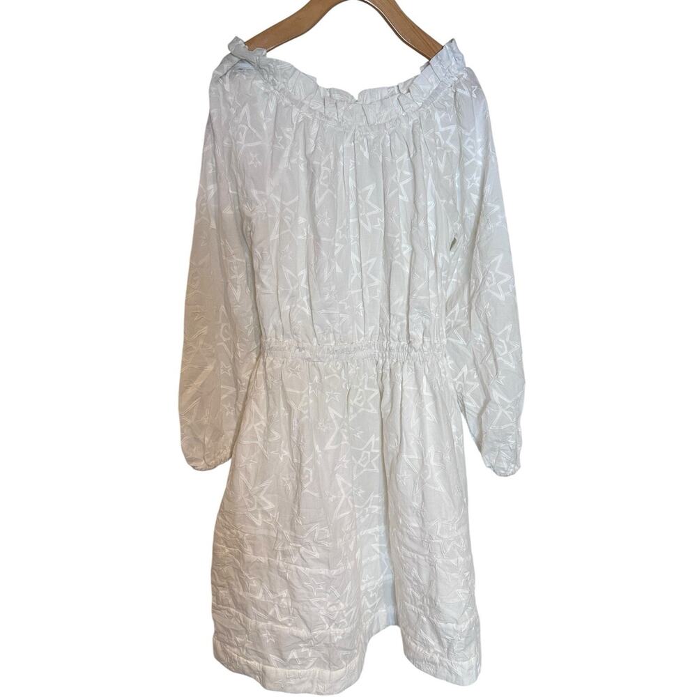 Buru All over Star Embroidered Off Shoulder Beach Resort Little White Dress M